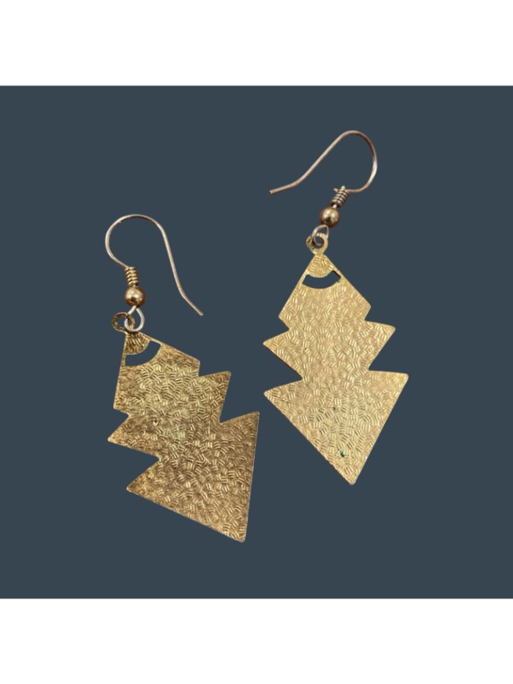Vtg Zig-Zag Pyramid Floral Cloisonné Dangling Earrings 1980's Teal & Gold Tone - Picture 3 of 12